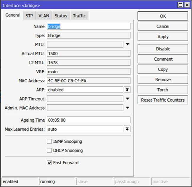Configuration générale du bridge