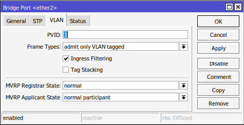Configuration VLAN du port bridge