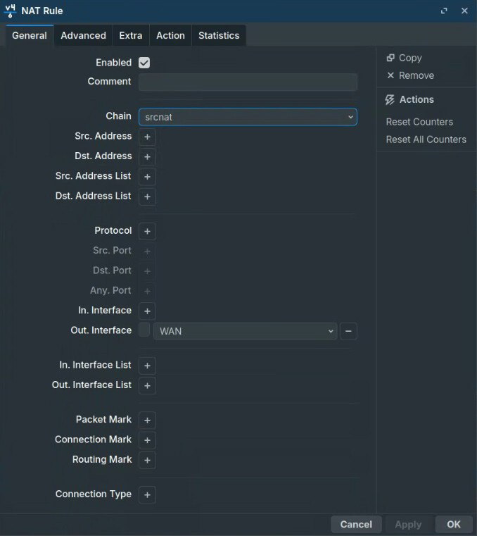 Configuration de la règle NAT