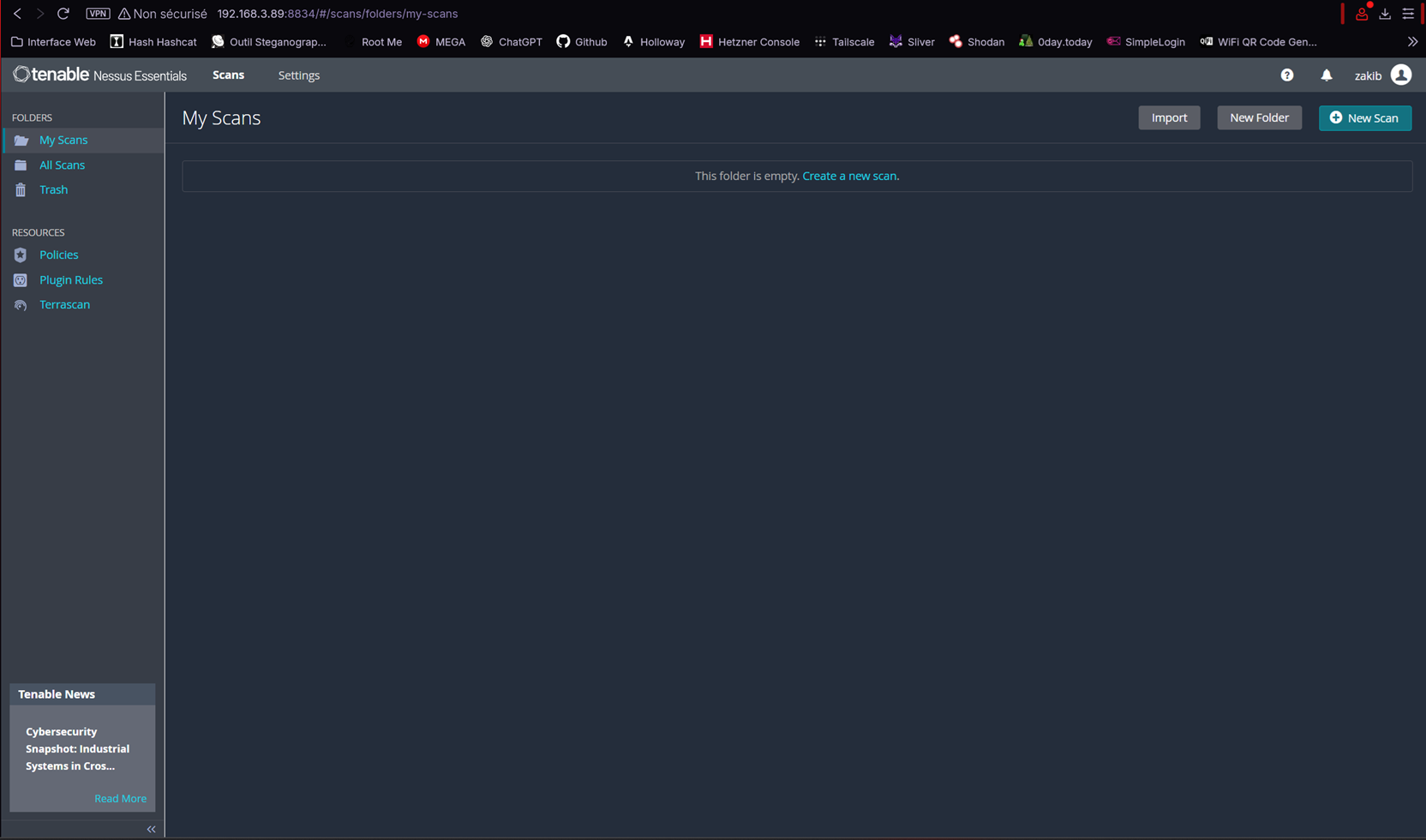interface web de Nessus