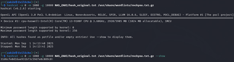 tentative de cracking du mot de passe Administrateur