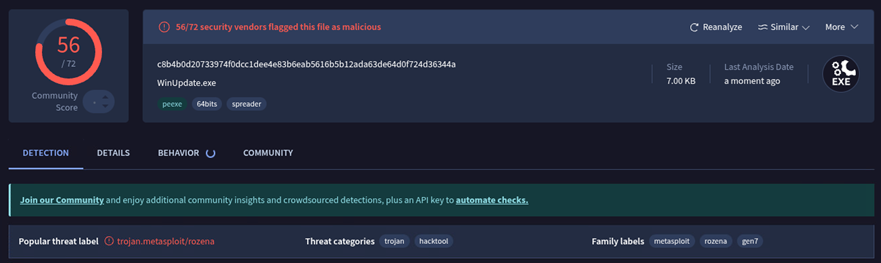 analyse du virus avec VirusTotal