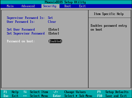 ajout d'un mot de passe au BIOS de Windows Server