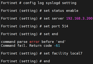 activation de l'exportation des journeaux de Fortinet