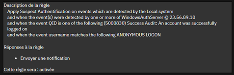 création d'une règle conernant les authentifications malveillantes
                sur Windows Metasploit